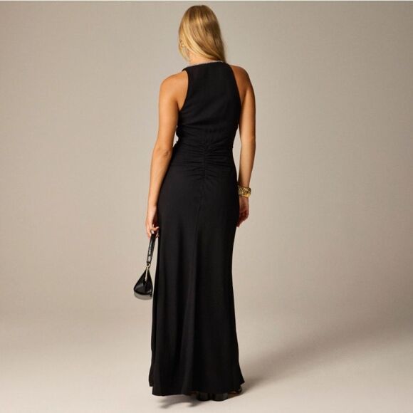 J Crew Collection Dress 4 Embellished Ruched Gown Black Holiday Party - Picture 5 of 9